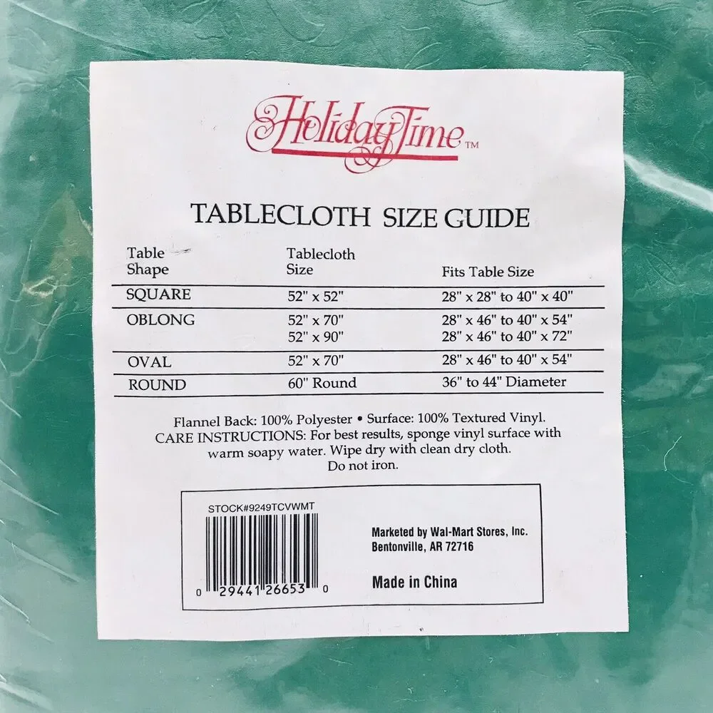 NEW Holiday Time Green Christmas Tablecloth Flannel Back Vinyl 52 x 90